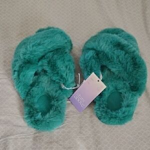 Fluffy Green Slippers